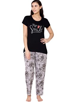 Bodycare - Womens Modal Spandex Printed T-Shirt & Pyjama BSLS15005 Black (Set of 2)