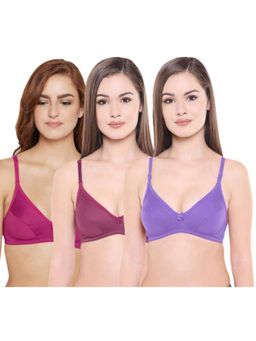 Bodycare - Pack of 3 Perfect Coverage/Plunge Bra In Fuchsia-Wine & Purple Colour