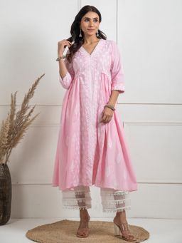 JS Label  - JS LABEL Light Pink Hand Block Printed Cotton Kurta