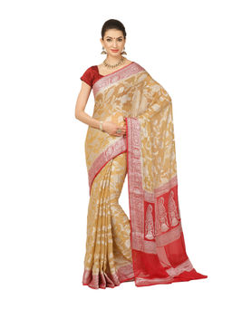 Banarasi Silk Works - Women Beige Pure Saree with Unstitched Blouse
