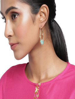 Accessher - Gold Plated Blue Bead Hoop Earrings For Women And Girls