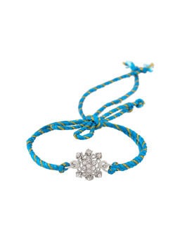 Estele - Rhodium Plated Flower Designer Rakhi with Crystals & Fancy Silk Thread