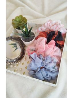Label Kanupriya - Giant Organza Scrunchies Combo -White, Sky-Blue, Pastel Pink, Black