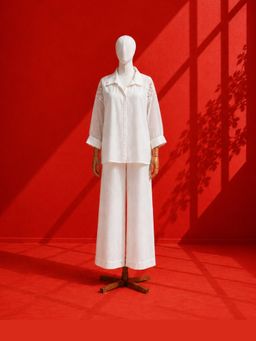 Vaaya - White Mul Chanderi Pant