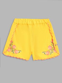 Blue Giraffe - Girls Yellow Embroidered Shorts