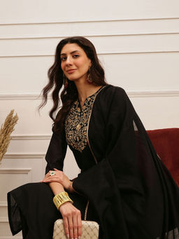 Barara Ethnic - Gold Embroidered Kurta & Pant with Dupatta (Set of 3)