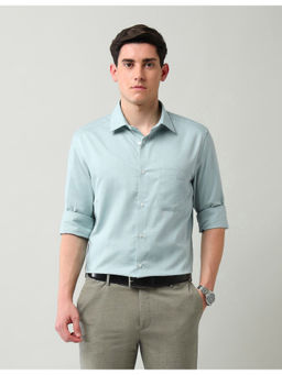AD By Arvind - Aqua Blue Regular Fit Textured Shirt