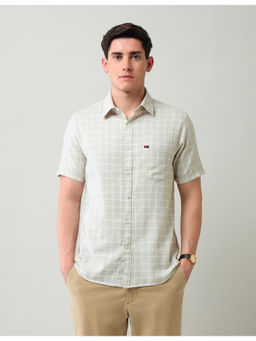 AD By Arvind - Modern Slim Fit Checked Beige Shirt