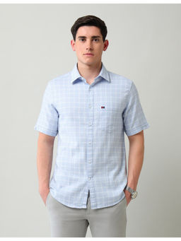 AD By Arvind - Modern Slim Fit Light Blue Checked Shirt