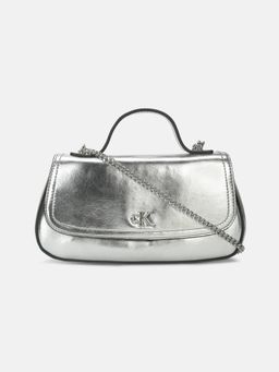 Calvin Klein - Solid Silver Pu Handbag with Detachable Strap