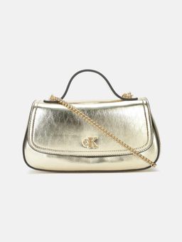 Calvin Klein - Solid Gold Pu Handbag with Detachable Strap