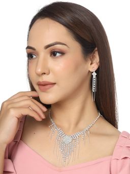 Yellow Chimes - Silver Toned Drop Chain Designed Jewellery Set