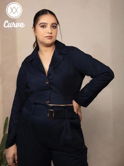 Twenty Dresses by Nykaa Fashion - Curve Navy Blue A Thunder Of Style Jacket