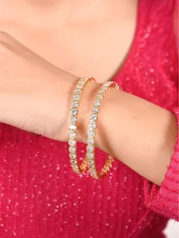 Ratnavali Jewels - Cubic Zirona Gold Plated American Diamond White Bangle Set