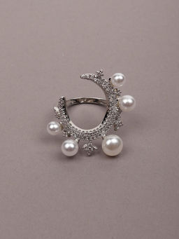Odette - Silver-Tone Pearls Crystal Ring