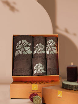 Maspar - Brown Cotton Embroidery Bath & Hand Towel Set (M)