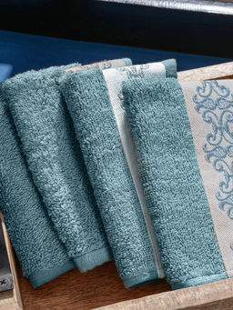 Maspar - Blue Cotton Soft & Absorbent Anti-Odor Face Towels (Pack of 4) (M)