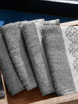 Maspar - Grey Cotton Soft & Absorbent Anti-Odor Face Towels (Pack of 4) (M)