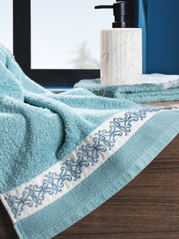 Maspar - Blue Cotton Soft & Absorbent Anti-Odor Hand Towels (Pack of 2) (M)