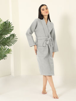 MULBERRY LIVING - Unisex Light Grey Waffle Cotton Bath Robe