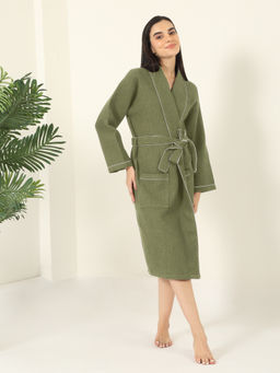 MULBERRY LIVING - Unisex Olive Waffle Cotton Bath Robe