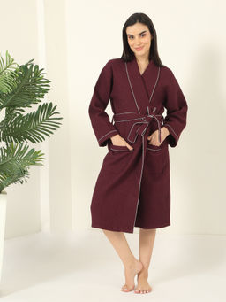 MULBERRY LIVING - Unisex Wine Waffle Cotton Bath Robe