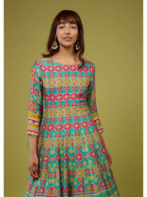 green emerald velvet dress Pink Dola Silk Printed Anarkali Suit with Intricate Hand Embroidery main image 1