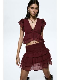 H&M - Women Red Frill-Trimmed Chiffon Top