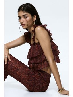 H&M - Women Red Tiered Crinkled Top