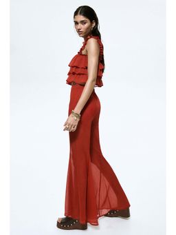 H&M - Women Red Flared Crinkled Pant