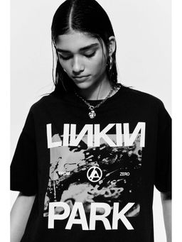 H&M - Women Black Oversized Print-Motif T-Shirt