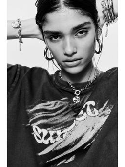 H&M - Women Grey Oversized Printed T-Shirt