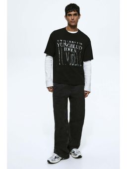 H&M - Men Black Loose Fit Printed T-Shirt