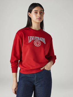 Levi's - Women Red Typography Cotton Sweatshirt