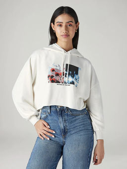 Levi's - Women White Graphic Cotton Hoodie
