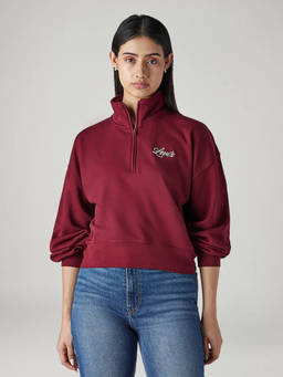 Levi's - Women Maroon Solid/Plain Cotton Sweatshirt