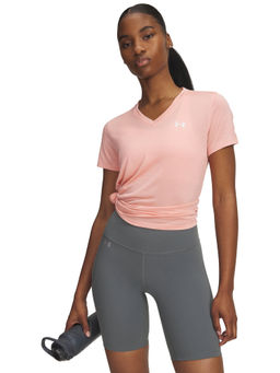 Under Armour - Women Pink Solid/Plain Polyester T-Shirt