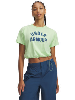 Under Armour - Women Green Solid/Plain Cotton T-Shirt
