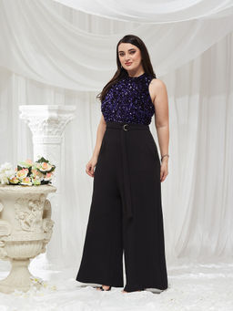 Miss Chase - Women Black Embellished/Sequined Polyester Jumpsuit