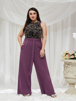 Miss Chase - Women Lavender Embellished/Sequined Polyester Jumpsuit