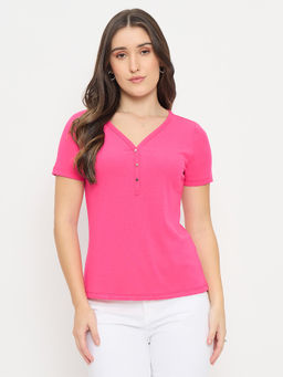 Madame - Women Pink Solid/Plain Polyester T-Shirt