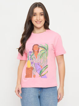 Madame - Women Pink Graphic Cotton T-Shirt