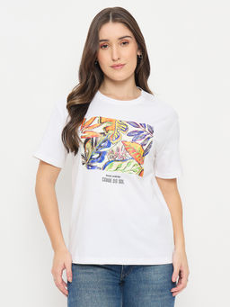 Madame - Women White Graphic Cotton T-Shirt