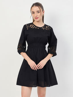 Madame - Women Black Embroidered Cotton Dress