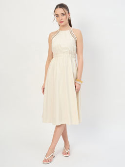 Madame - Women Ivory Embroidered Viscose Dress