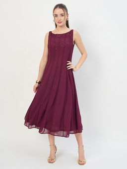 Madame - Women Maroon Embellished/Sequined Polyester Dress