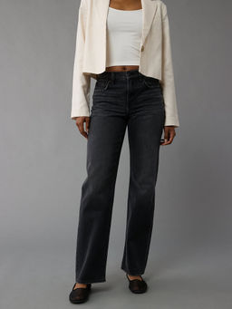 American Eagle - Women Black Solid/Plain Cotton Blend Jeans