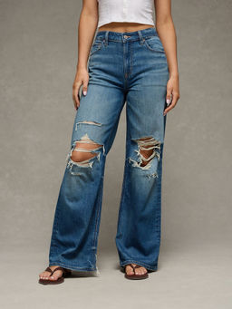 American Eagle - Women Blue Solid/Plain Cotton Blend Jeans