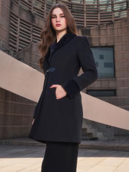 CRIMSOUNE CLUB - Women's Black Shawl Lapel Collar Overcoat