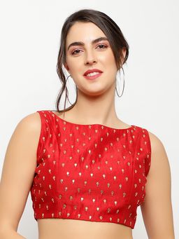 Palash - Red Hand Embroidered Gota Chanderi Stitched Blouse